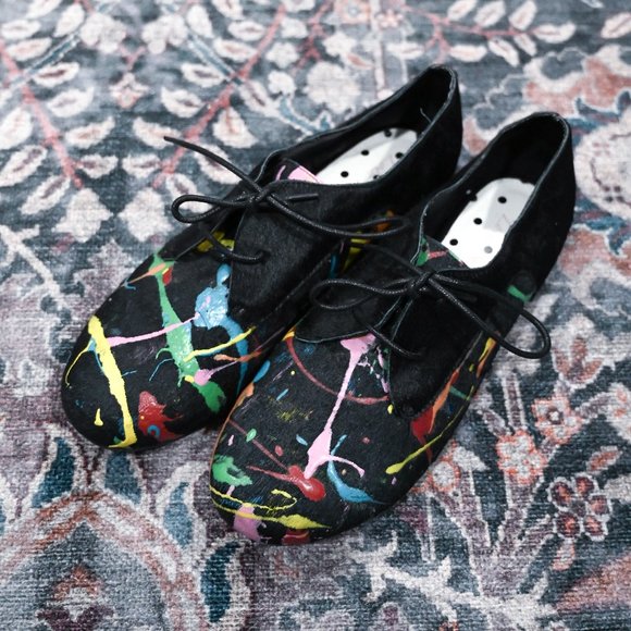 Lola Ramona Size 39 Cowhide Painted Retro Lace Up Shoes | Size 39 / US9 - Picture 1 of 12